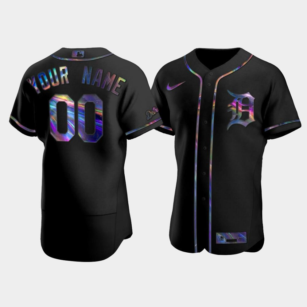 Men's Detroit Tigers Custom Black Golden Edition Holographic Jersey Jersey