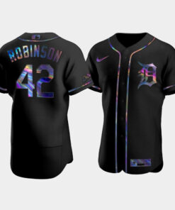 Men's Detroit Tigers Jackie Robinson 42 Black Golden Edition Holographic Jersey Jersey