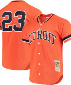 Men's Detroit Tigers Kirk Gibson Mitchell & Ness Orange Cooperstown Collection Mesh Batting Practice Button-Up Jersey