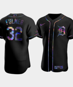 Men's Detroit Tigers Michael Fulmer 32 Black Golden Edition Holographic Jersey Jersey