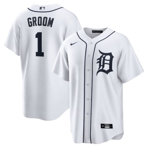 Men's Detroit Tigers White #1 Groom Home Jersey