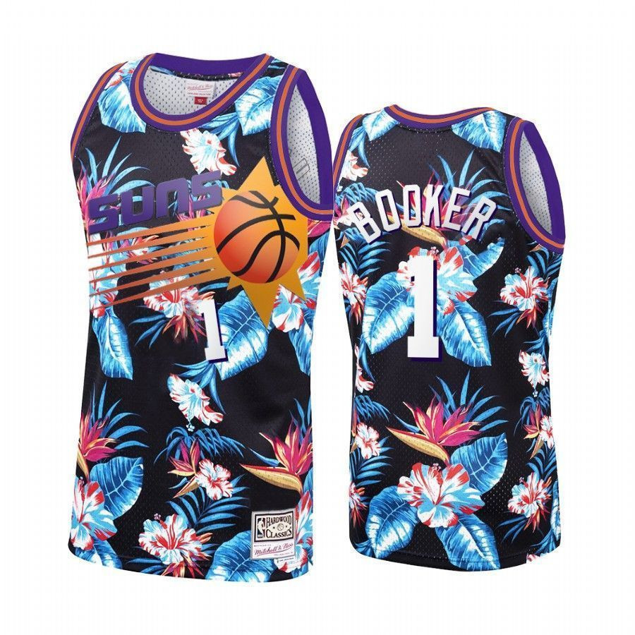 Men's Devin Booker 1 Phoenix Suns Black Floral Fashion Jersey - JS433