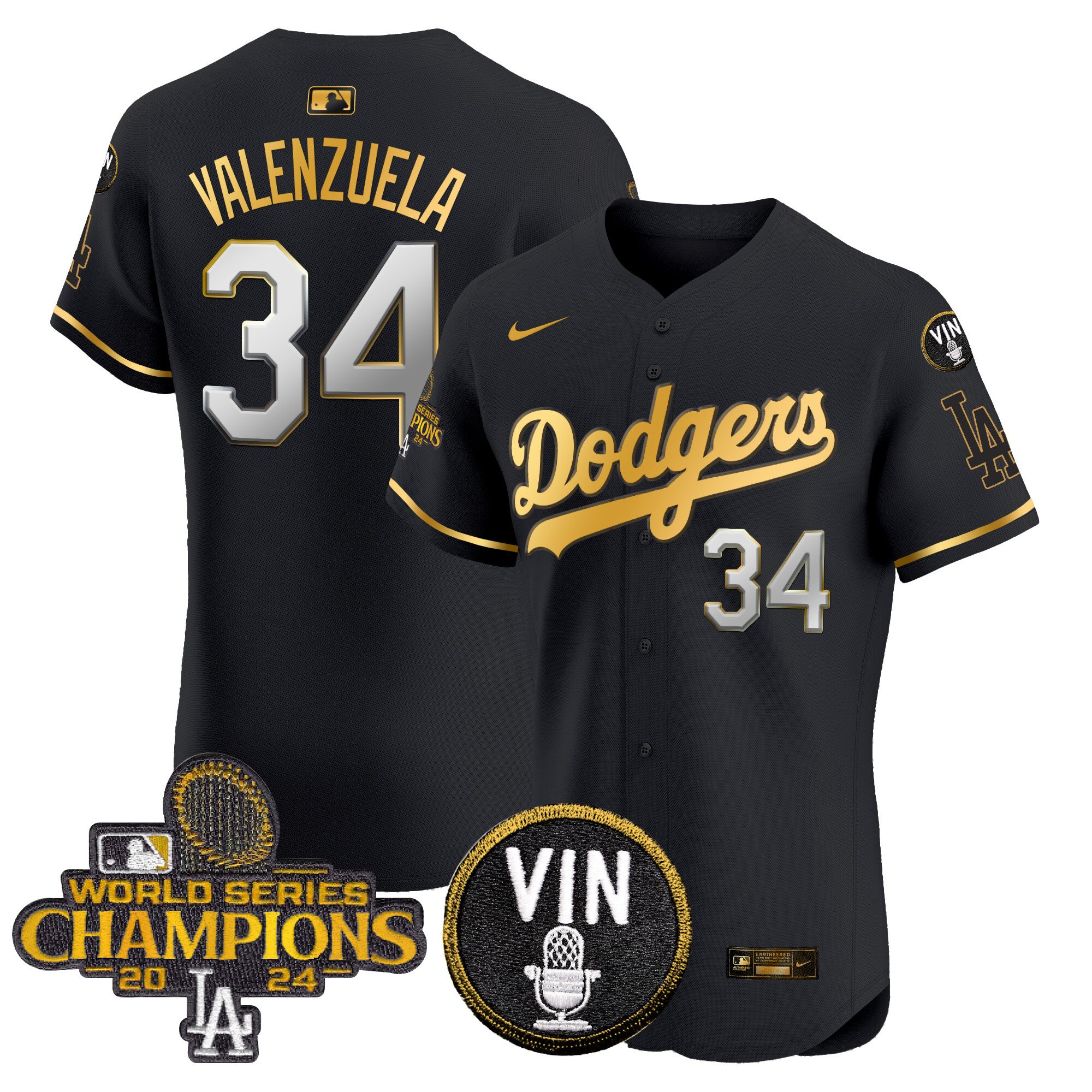 Men's Dodgers 2024 World Series Champions Gold Trim Vapor Elite Jersey