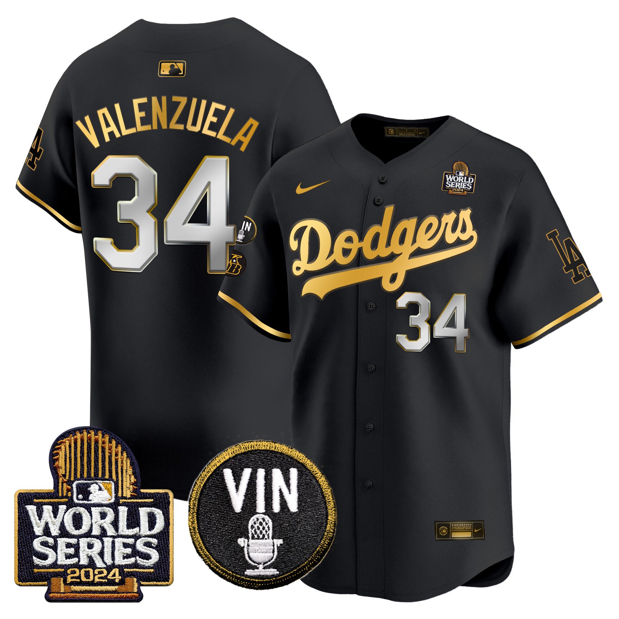 Men's Dodgers 2024 World Series Gold Trim Vapor Premier Limited Jersey V2