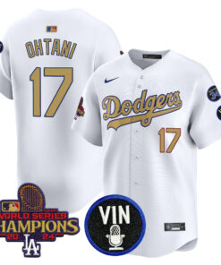 Men's Dodgers 2025 Vin Scully & #34 Fernando Patch Gold Vapor Premier Limited Jersey