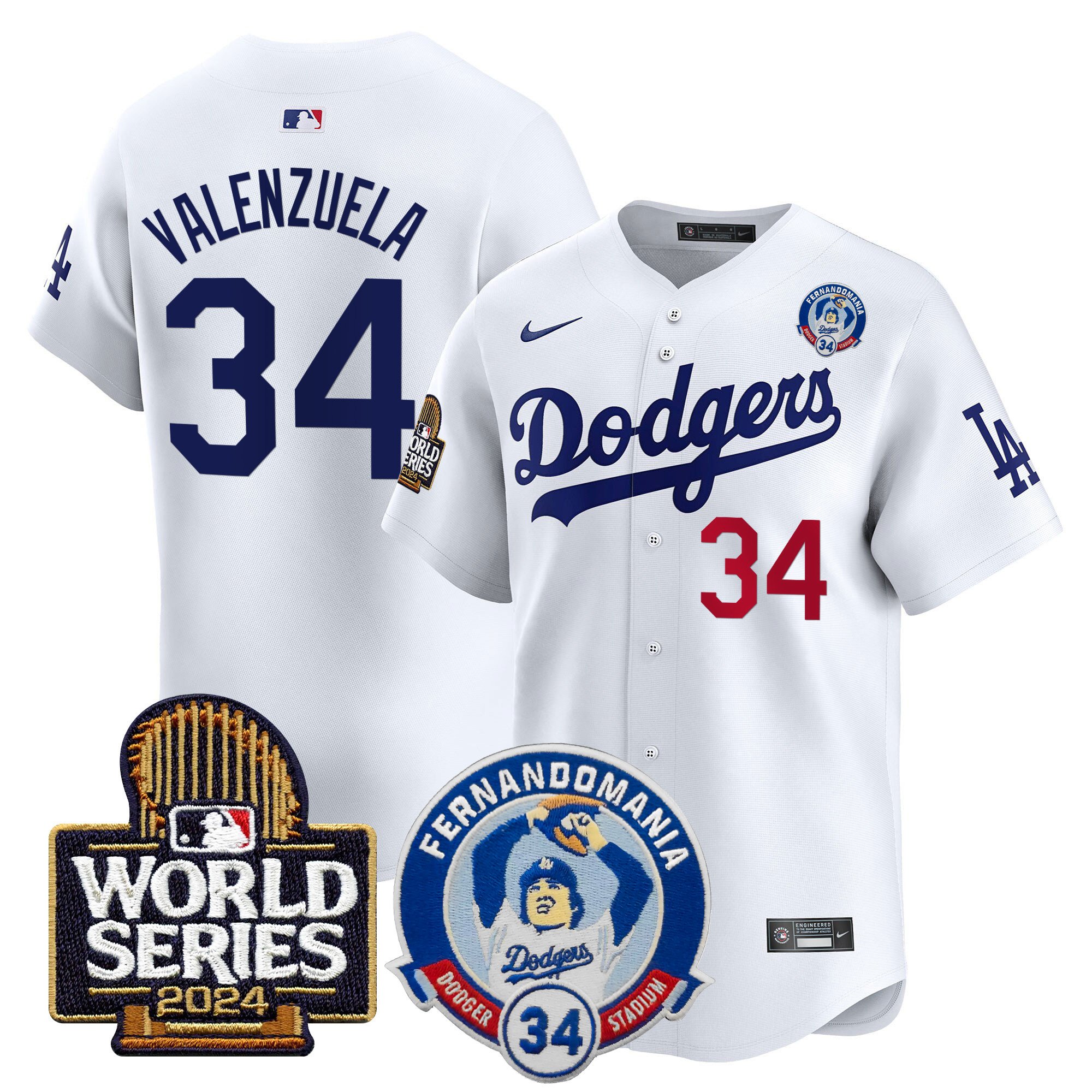 Men's Dodgers Fernando Valenzuela & 2024 World Series Patch Vapor Premier Limited Jersey V3