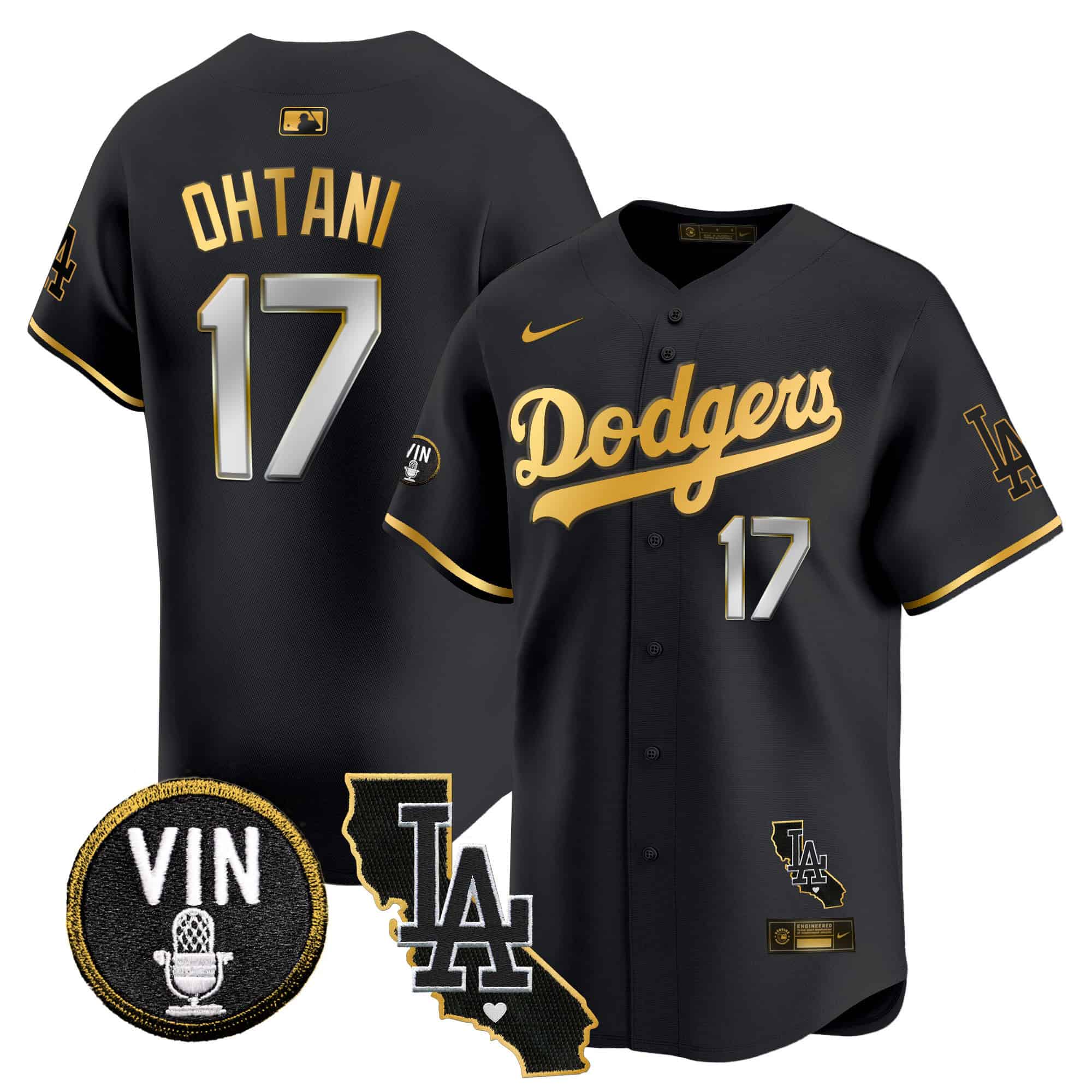 Men's Dodgers Vin & California Patch Gold Trim Vapor Premier Limited Jersey