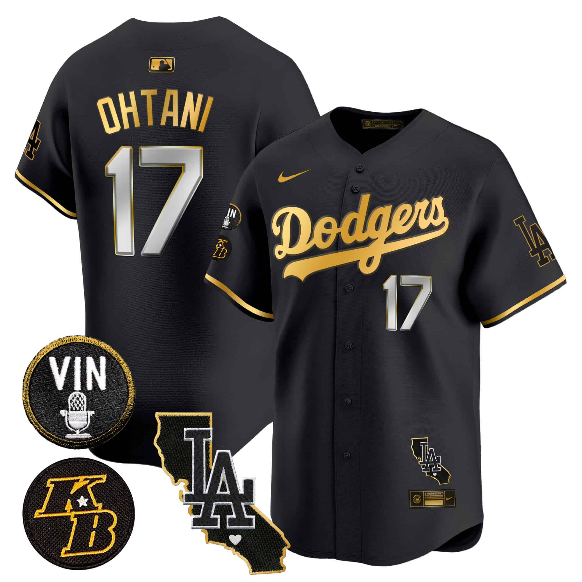 Men's Dodgers Vin & Kobe Patch Gold Trim Vapor Premier Limited Jersey V2