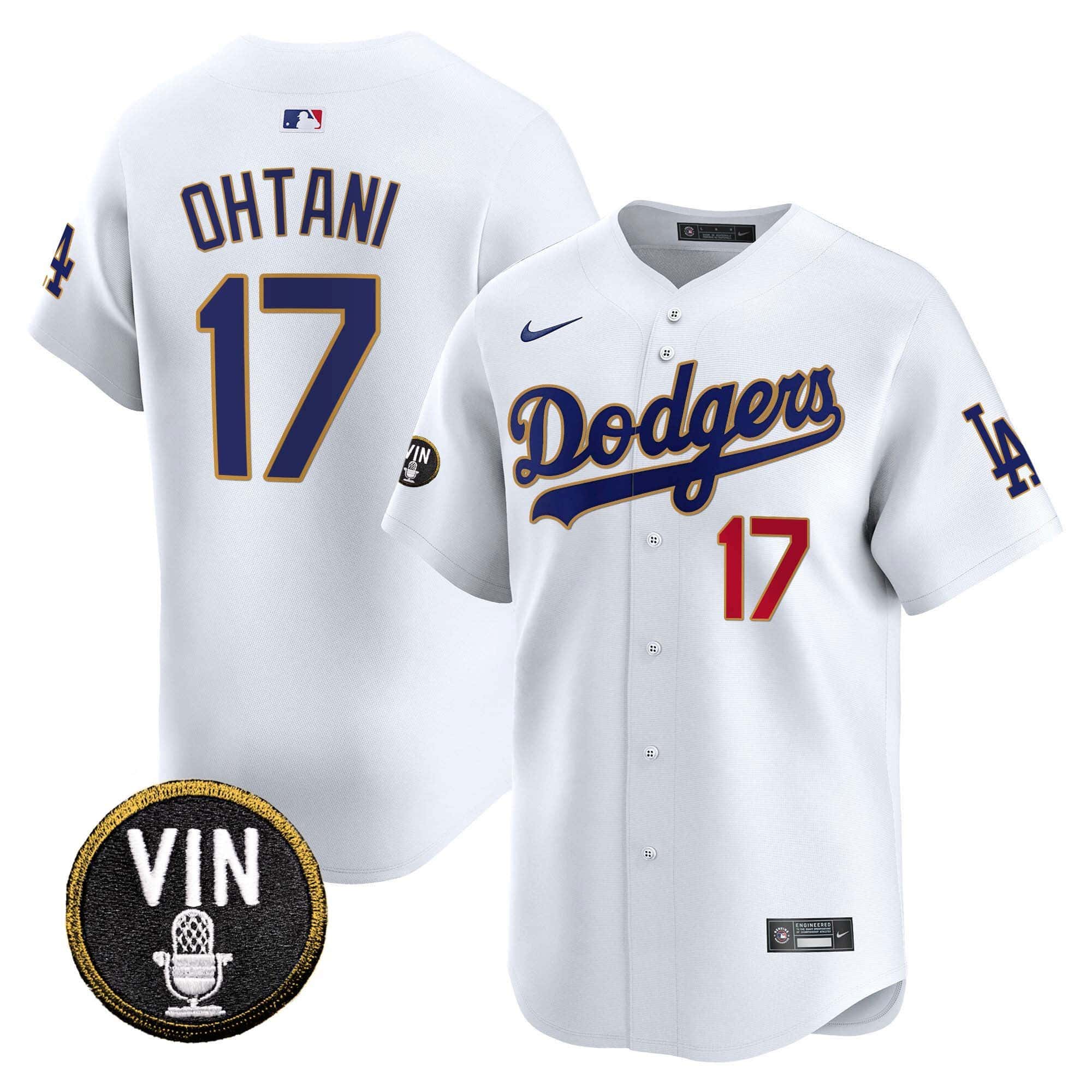 Men's Dodgers Vin Scully Patch Gold Trim Vapor Premier Limited Jersey