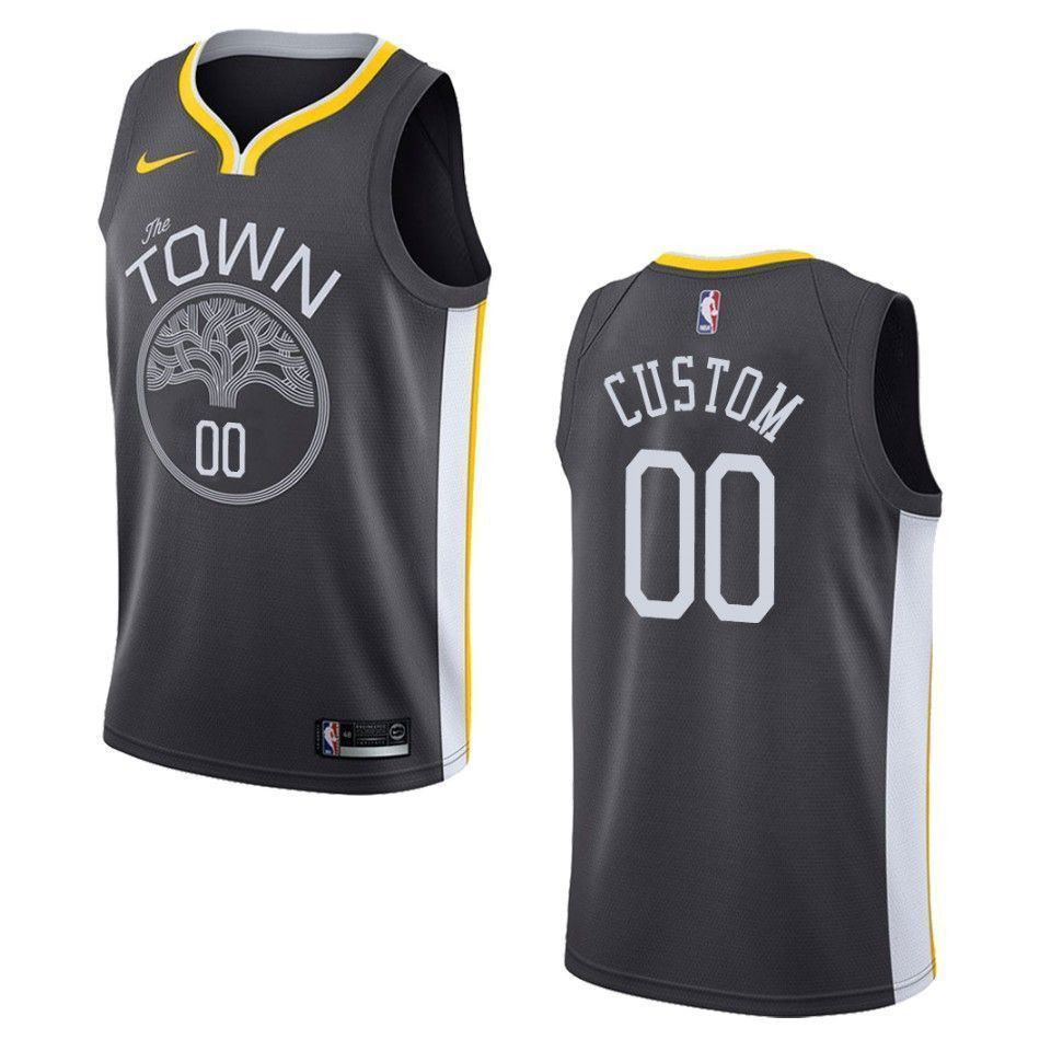Men's Golden State Warriors 00 Custom Statement Swingman Jersey - Black - JS735