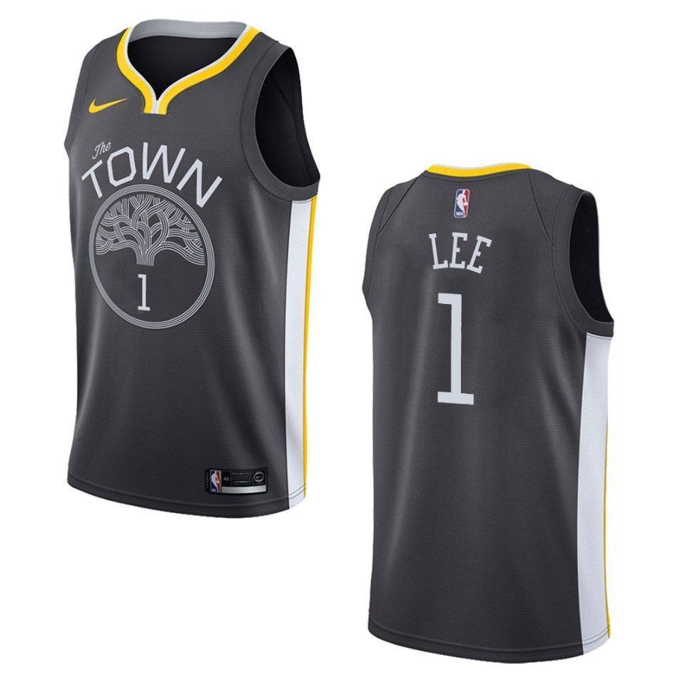 Men's Golden State Warriors 1 Damion Lee Statement Swingman Jersey - Black - JS908