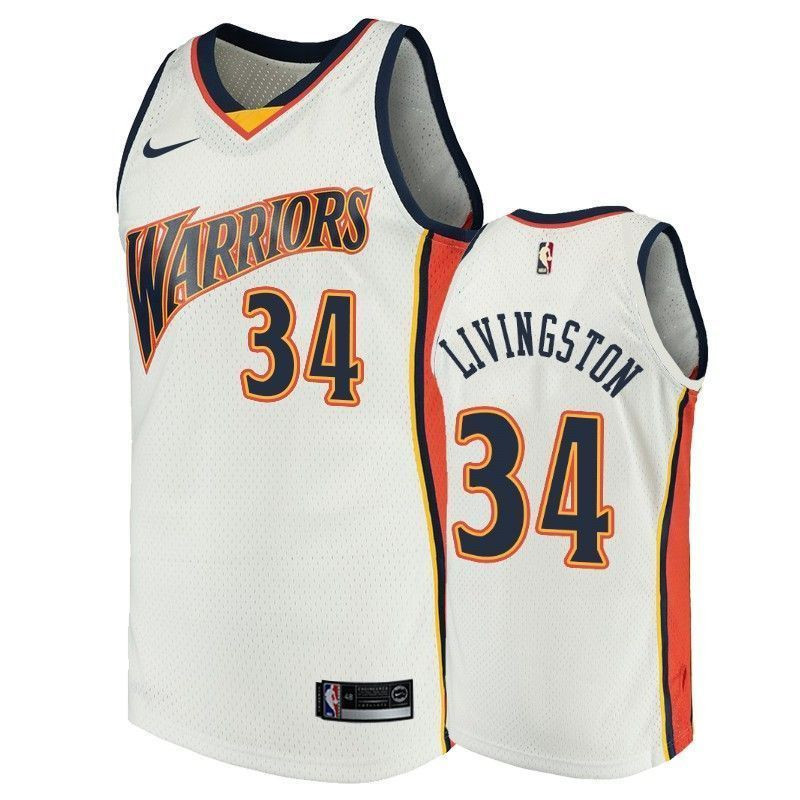 Men's Golden State Warriors 34 Shaun Livingston White Throwback Jersey - JS586