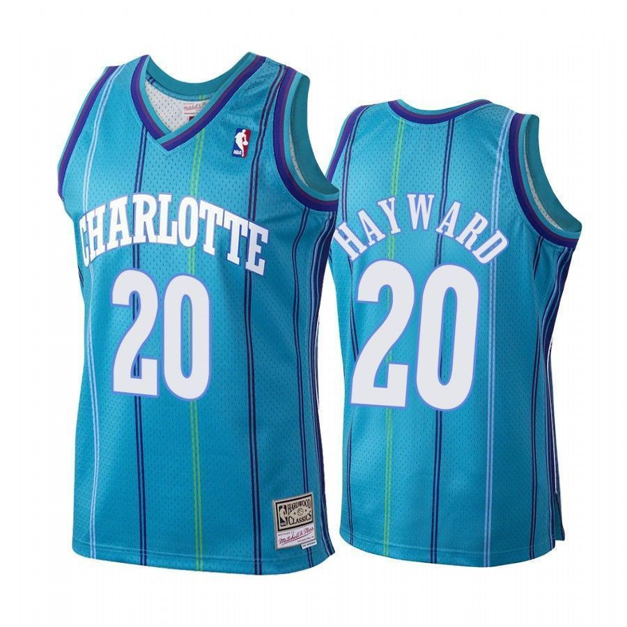 Men's Gordon Hayward 20 Charlotte Hornets Hardwood Classics Jersey Teal - JS944