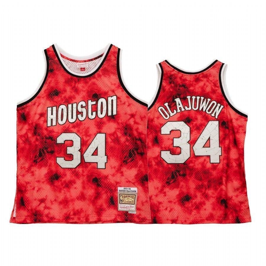 Men's Hakeem Olajuwon 34 Houston Rockets Galaxy Jersey Red - JS627