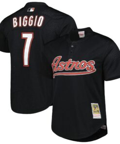 Men's Houston Astros Craig Biggio Mitchell & Ness Black Cooperstown Collection Mesh Batting Practice Jersey