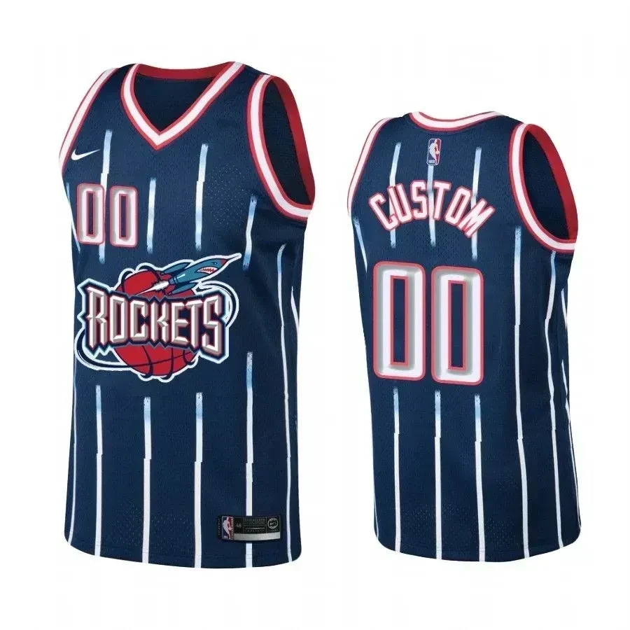 Men's Houston Rockets 00 Custom Navy Hardwood Classics Jersey - JS681