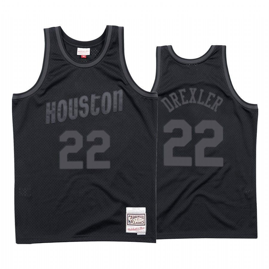 Men's Houston Rockets Clyde Drexler 22 Black Tonal Jersey - JS299