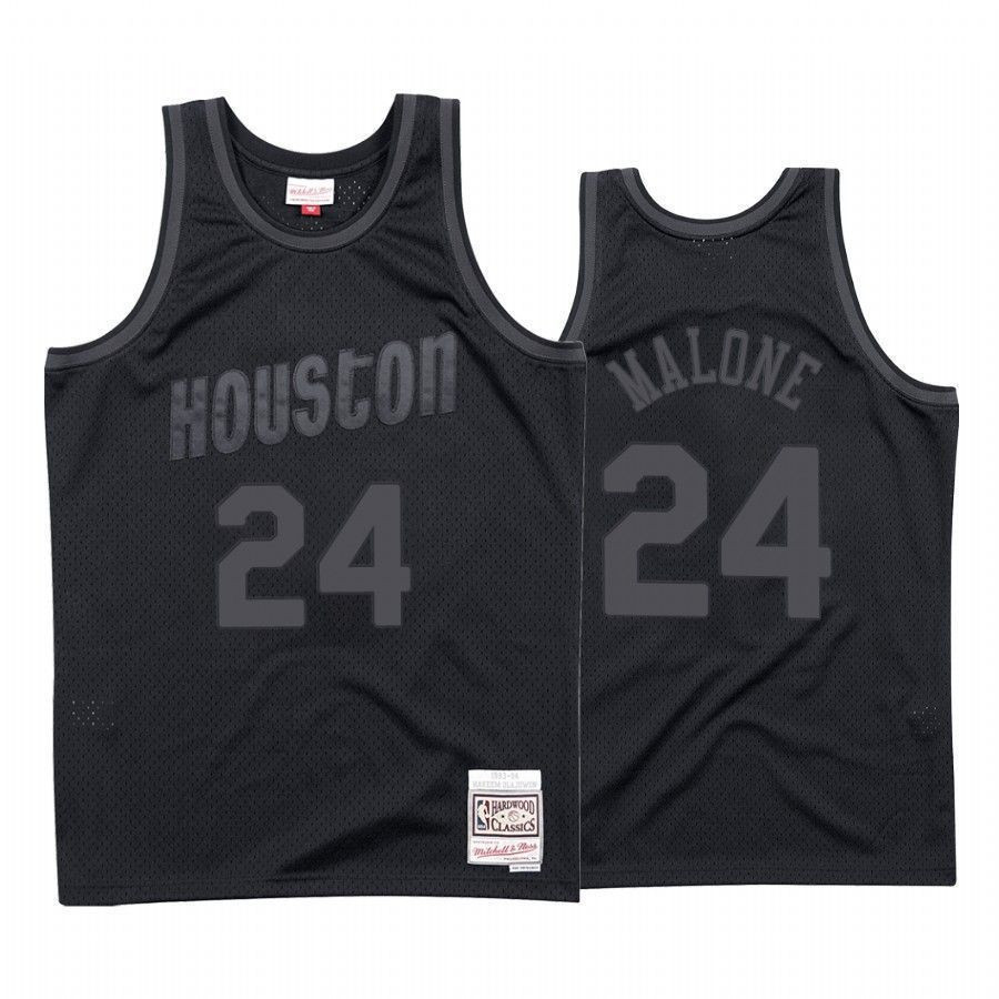 Men's Houston Rockets Moses Malone 24 Black Tonal Jersey - JS768