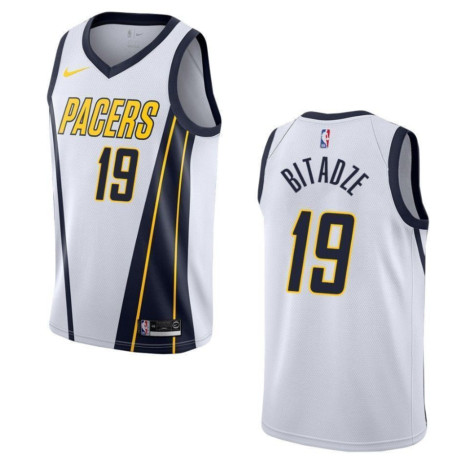 Men's Indiana Pacers 19 Goga Bitadze Earned Swingman Jersey - White - JS796