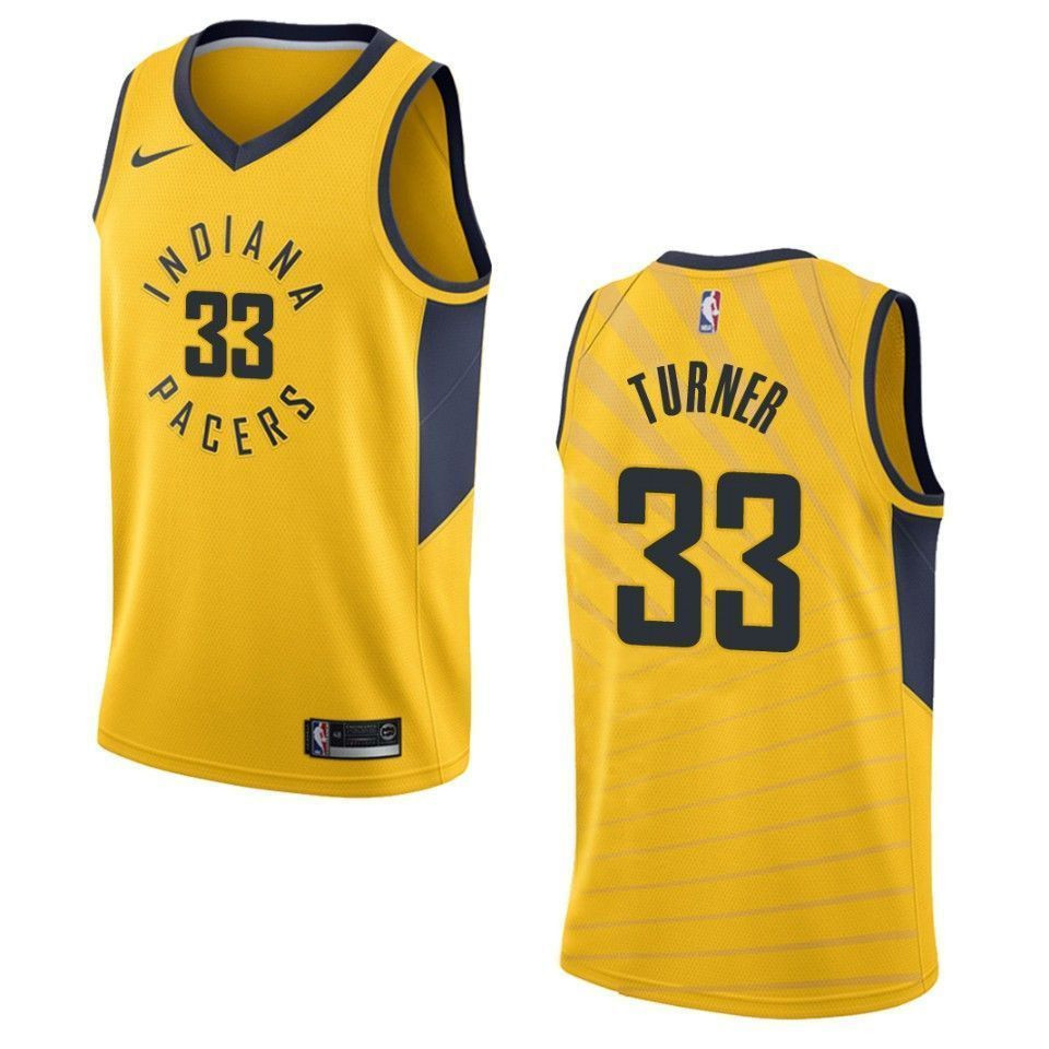 Men's Indiana Pacers 33 Myles Turner Statement Swingman Jersey - Gold - JS988
