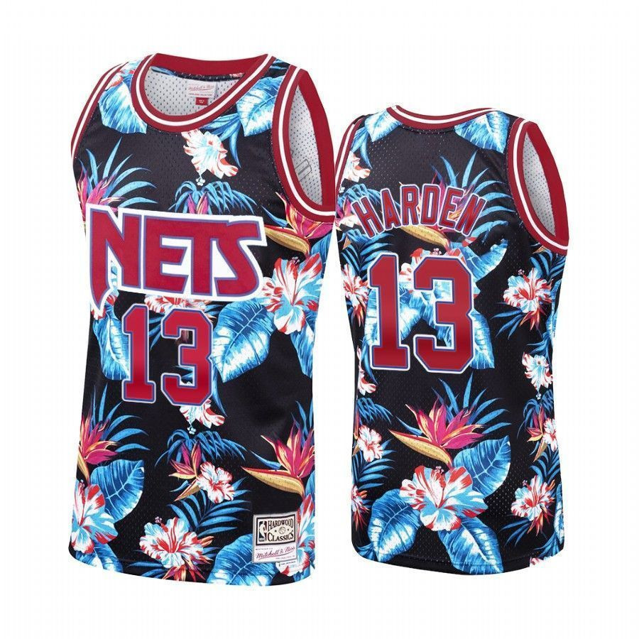 Men's James Harden 13 Brooklyn Nets Black Floral Fashion Jersey - JS978
