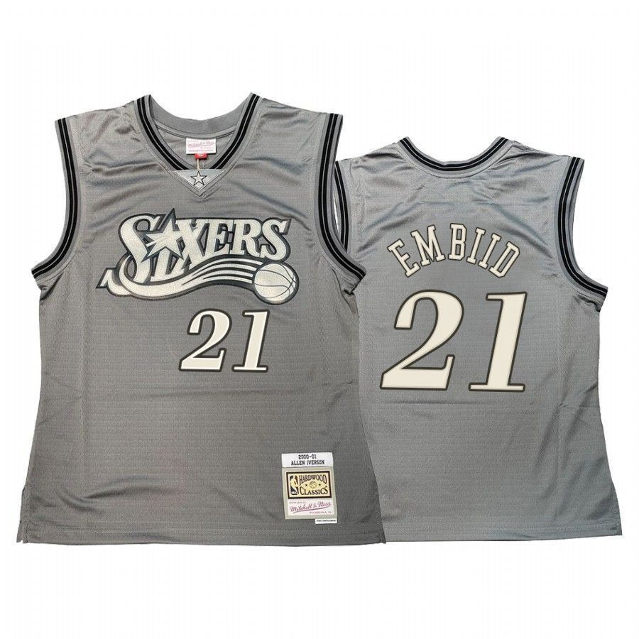 Men's Joel Embiid 21 Philadelphia 76ers Hardwood Classics Jersey Gray - JS173