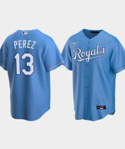 Men's Kansas City Royals 13 Salvador Perez Light Blue Alternate Jersey Jersey
