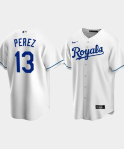 Men's Kansas City Royals 13 Salvador Perez White Home Jersey Jersey