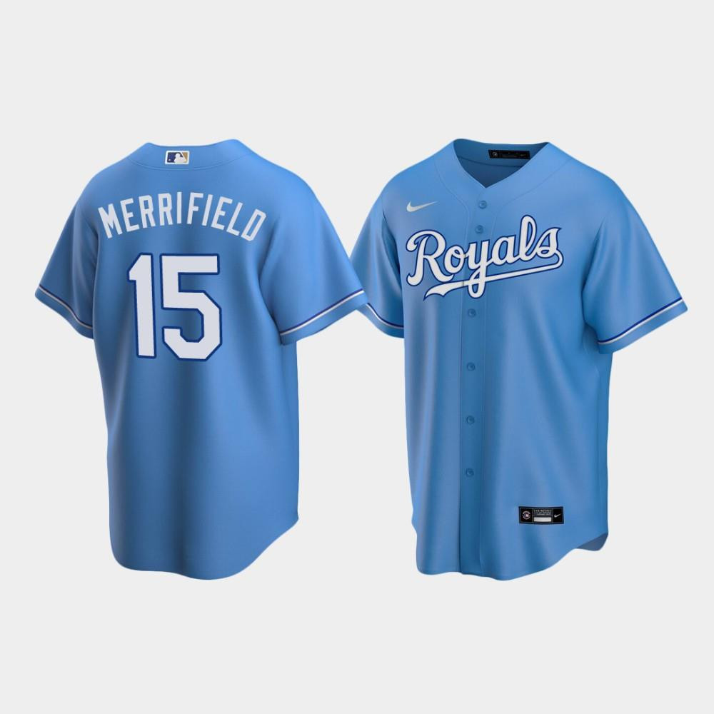 Men's Kansas City Royals 15 Whit Merrifield Light Blue Alternate Jersey Jersey