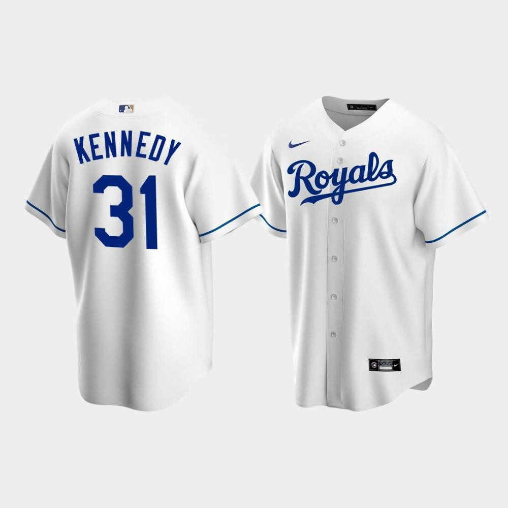 Men's Kansas City Royals 31 Ian Kennedy White Home Jersey Jersey
