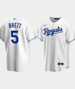 Men's Kansas City Royals 5 George Brett White Home Jersey Jersey