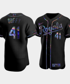 Men's Kansas City Royals Danny Duffy 41 Black Golden Edition Holographic Jersey Jersey