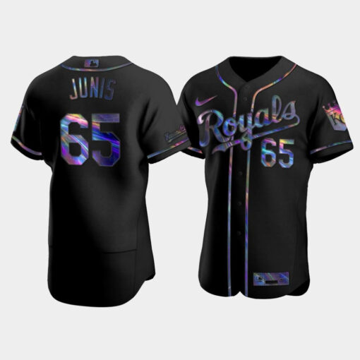 Men's Kansas City Royals Jakob Junis 65 Black Golden Edition Holographic Jersey Jersey