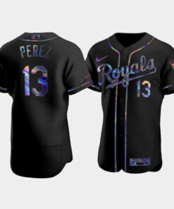 Men's Kansas City Royals Salvador Perez 13 Black Golden Edition Holographic Jersey Jersey