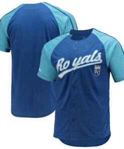 Men's Kansas City Royals Stitches Royal Button-Down Raglan Jersey