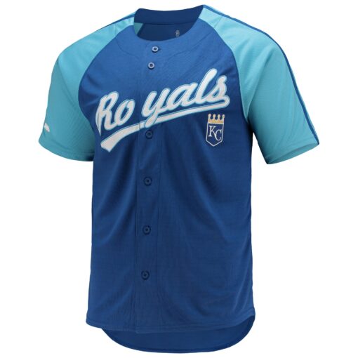 Men's Kansas City Royals Stitches Royal Button-Down Raglan Jersey - Image 2