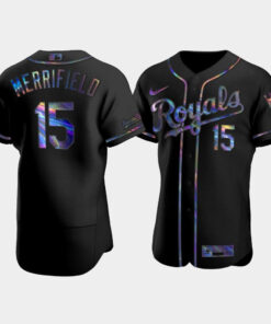 Men's Kansas City Royals Whit Merrifield 15 Black Golden Edition Holographic Jersey Jersey