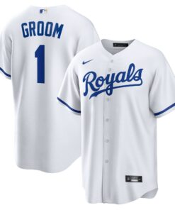 Men's Kansas City Royals White #1 Groom Home Jersey