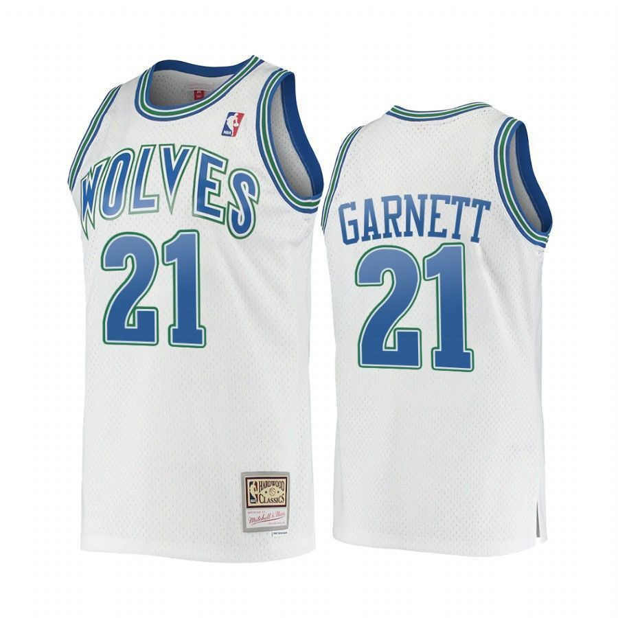 Men's Kevin Garnett 21 Minnesota Timberwolves Hardwood Classics Jersey White - JS353