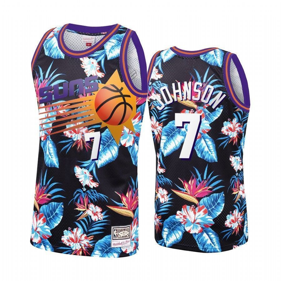 Men's Kevin Johnson 7 Phoenix Suns Black Floral Fashion Jersey - JS673