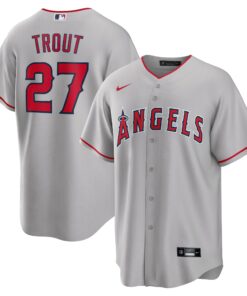 Men's Los Angeles Angels Mike Trout Silver Road Player Name Jersey