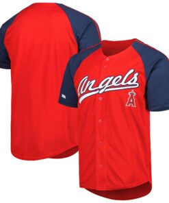 Men's Los Angeles Angels Stitches Red Button-Down Raglan Fashion Jersey