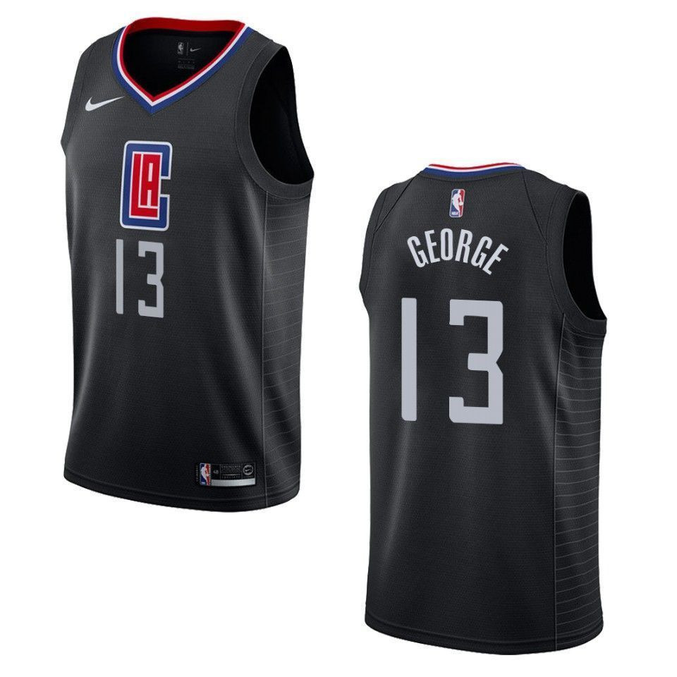 Men's Los Angeles Clippers 13 Paul George Statement Swingman Jersey - Black - JS545