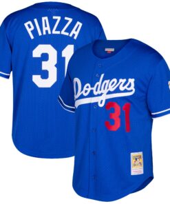 Men's Los Angeles Dodgers Mike Piazza Mitchell & Ness Royal Cooperstown Collection Mesh Batting Practice Button-Up Jersey