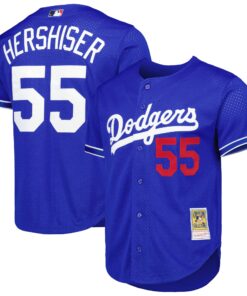 Men's Los Angeles Dodgers Orel Hershiser Mitchell & Ness Royal Cooperstown Collection Mesh Batting Practice Button-Up Jersey