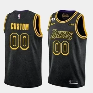 Menâ€™s Los Angeles Lakers Jersey Black Custom With Gigi Patch Stitched Jersey - JS208