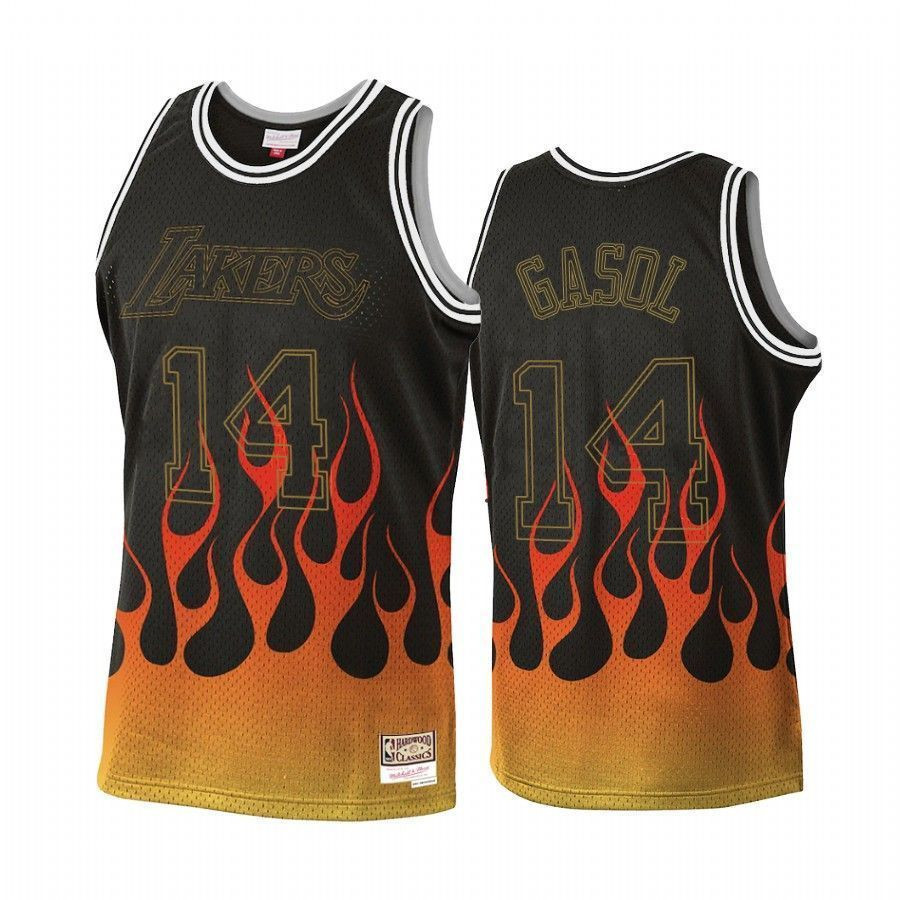 Men's Los Angeles Lakers Marc Gasol 14 Black Flames Jersey - JS833