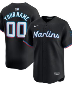 Men's Miami Marlins Black Alternate Limited Custom Jersey