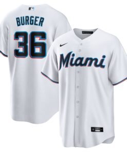 Men's Miami Marlins Jake Burger White Home Team Jersey