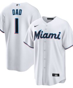 Men's Miami Marlins White #1 Dad Home Jersey